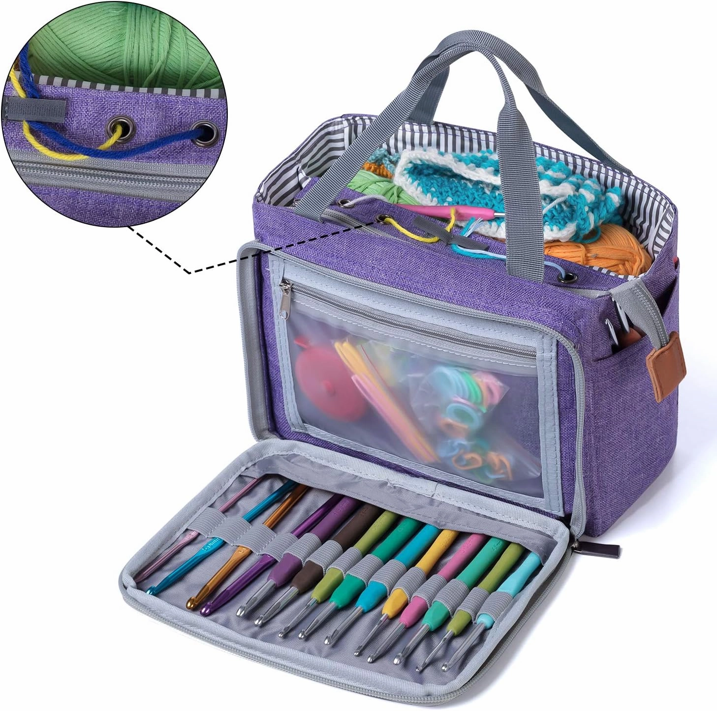 Luxja Small Crochet Tote Bag, Yarn Storage Bag for Small Unfinished Projects, Crochet Hooks and Other Accessories, Purple