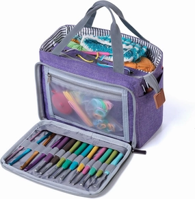 Luxja Small Crochet Tote Bag, Yarn Storage Bag for Small Unfinished Projects, Crochet Hooks and Other Accessories, Purple
