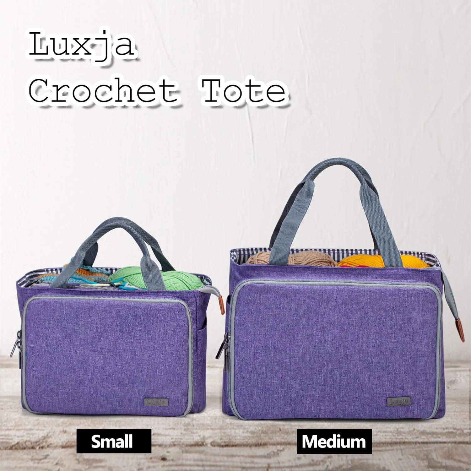 Luxja Small Crochet Tote Bag, Yarn Storage Bag for Small Unfinished Projects, Crochet Hooks and Other Accessories, Purple
