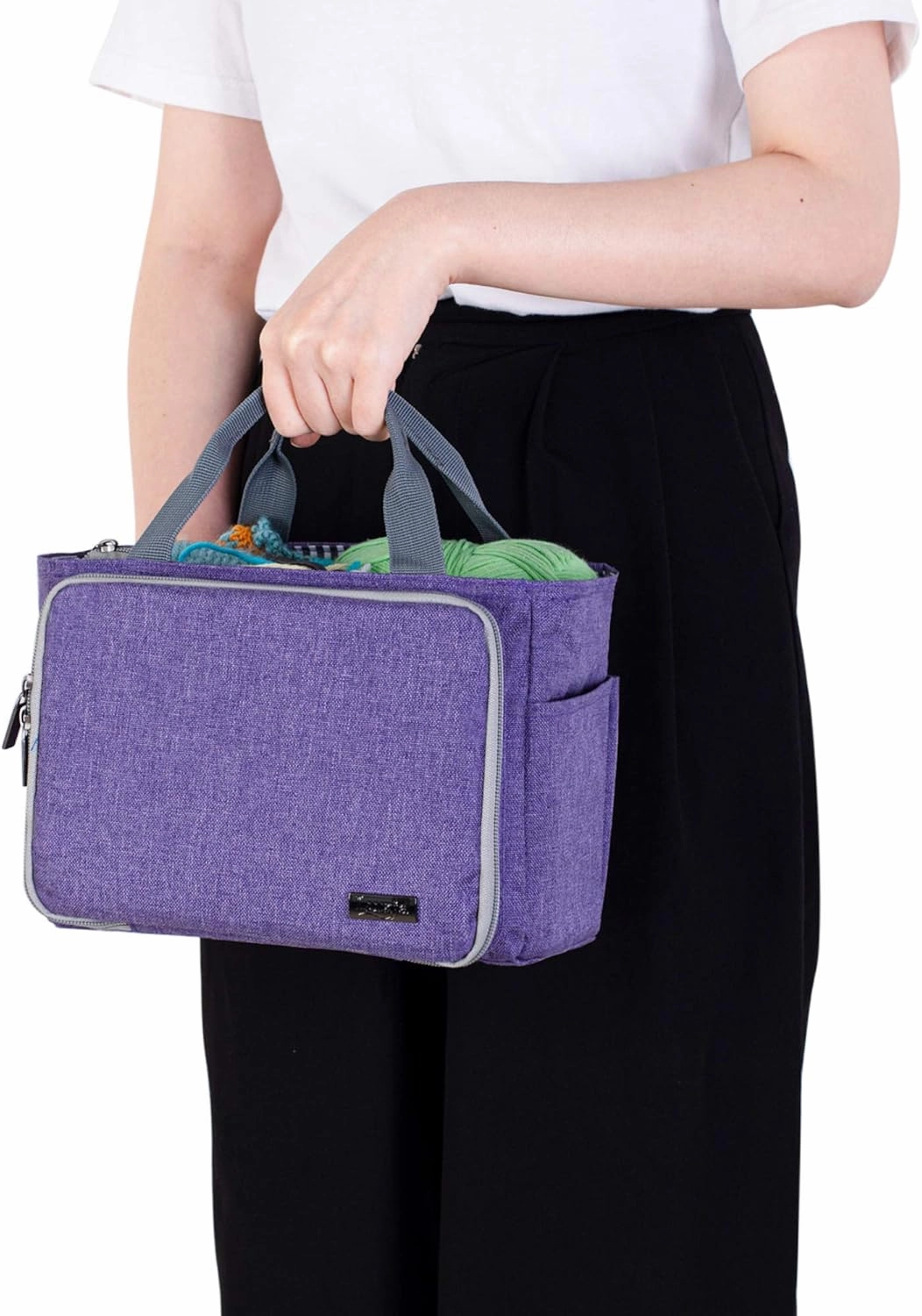 Luxja Small Crochet Tote Bag, Yarn Storage Bag for Small Unfinished Projects, Crochet Hooks and Other Accessories, Purple