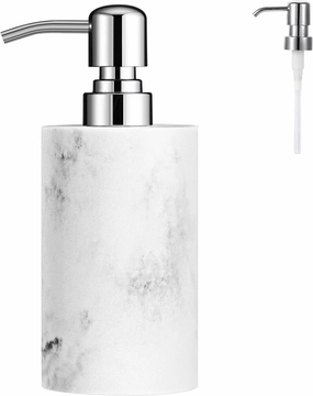 Luxspire Soap Dispenser, Cylinder-Shaped Marble Lotion Liquid Soap Pump Bottles, Refillable Shampoo Container, Decorative Hand Soap Resin Jar for Bathroom, Kitchen - White Marble