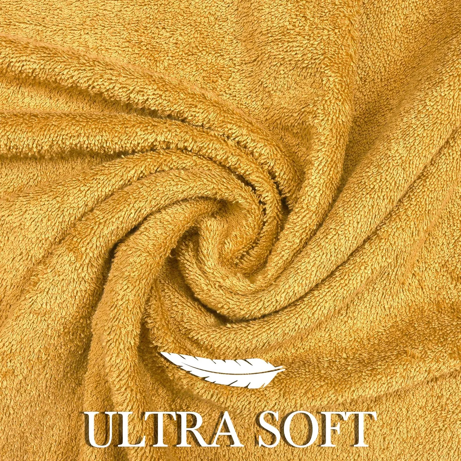 Luxury Bath Towels Set-100% Cotton- 2 Bath, 2 Hand & 2 Washcloths- Large, Thick, Fluffy, Absorbent, Quick Dry, Soft & Plush -Gift, Pool, Hotel, Gym Towel -6 Piece Luxury Bathroom Towels -Gold / Golden