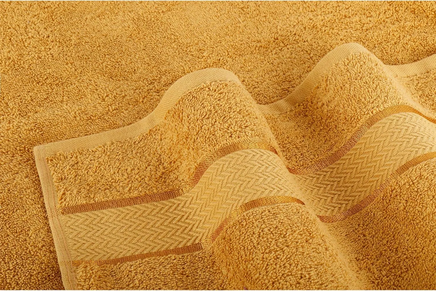 Luxury Bath Towels Set-100% Cotton- 2 Bath, 2 Hand & 2 Washcloths- Large, Thick, Fluffy, Absorbent, Quick Dry, Soft & Plush -Gift, Pool, Hotel, Gym Towel -6 Piece Luxury Bathroom Towels -Gold / Golden