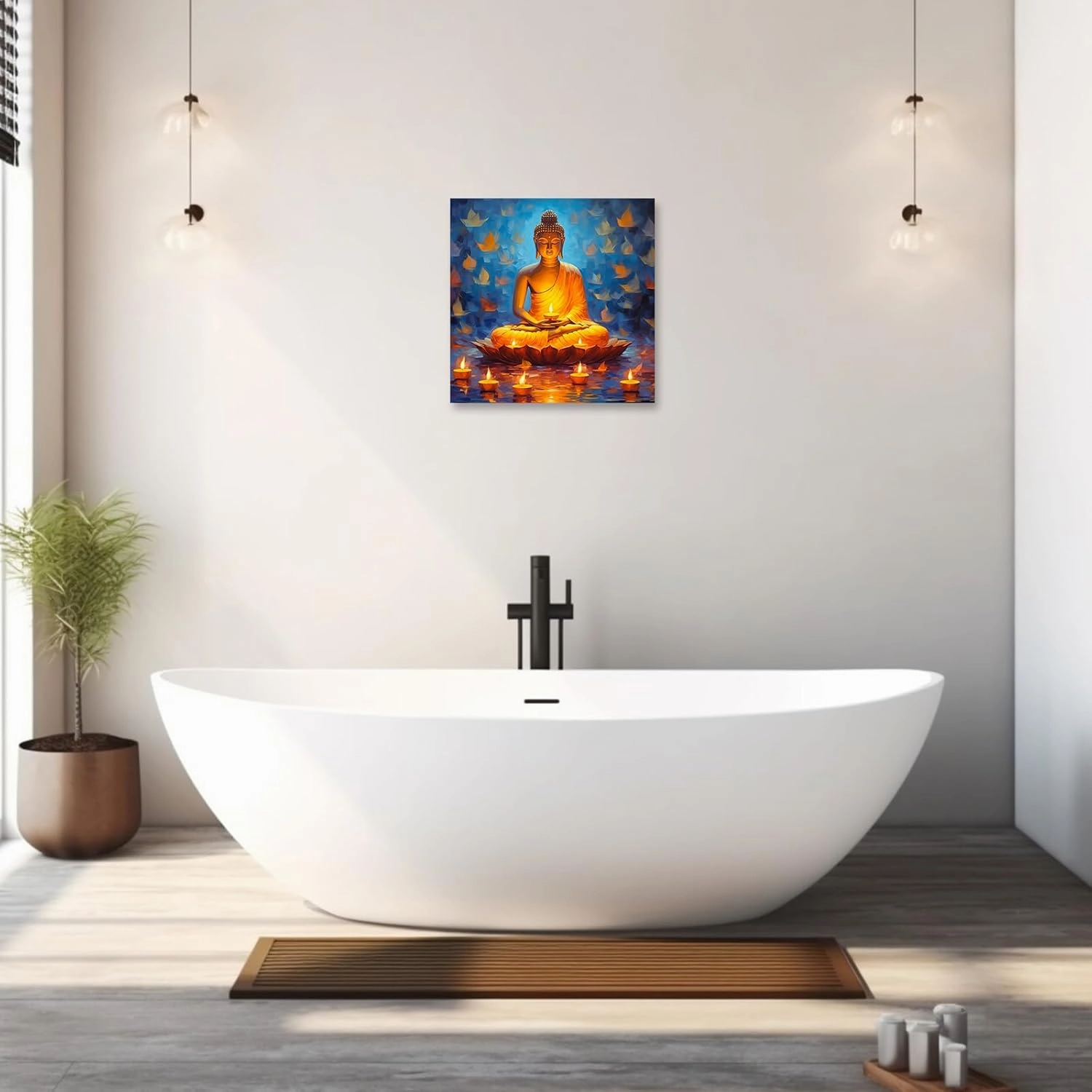 LZIMU Buddha Canvas Wall Art Buddha Statue Painting Prints Zen Pictures Buddhist Spiritual Artwork for Office Yoga Spa Meditation Room Framed(Picture-1, (12.00" x 12.00"))