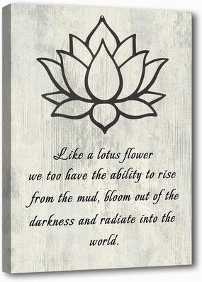LZIMU Lotus Flower Canvas Wall Art Inspirational Quotes Poster Spa Picture Prints Wall Decor for Yoga Meditation Spiritual Room Decor (Lotus Flower-1, 18.00" x 12.00")