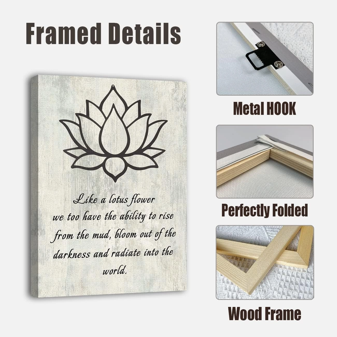 LZIMU Lotus Flower Canvas Wall Art Inspirational Quotes Poster Spa Picture Prints Wall Decor for Yoga Meditation Spiritual Room Decor (Lotus Flower-1, 18.00" x 12.00")