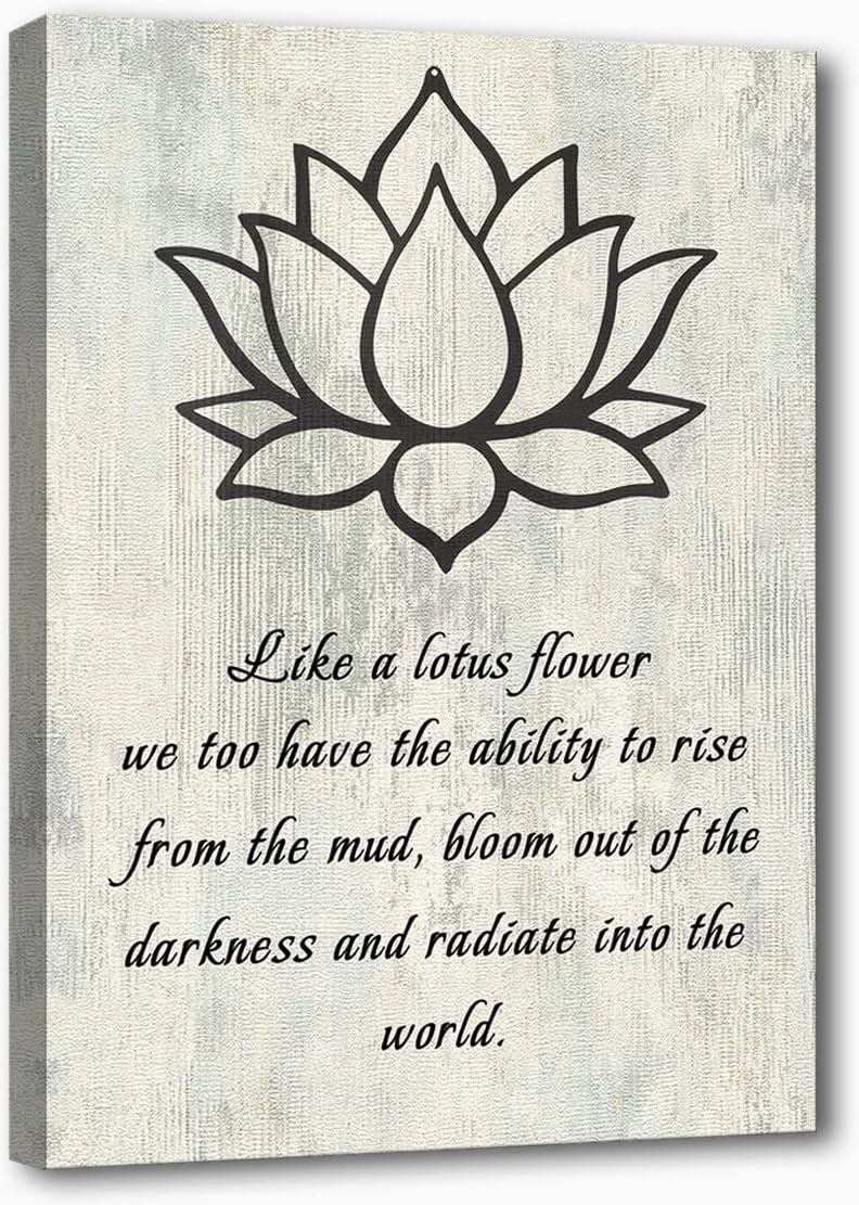 LZIMU Lotus Flower Canvas Wall Art Inspirational Quotes Poster Spa Picture Prints Wall Decor for Yoga Meditation Spiritual Room Decor (Lotus Flower-1, 18.00" x 12.00")