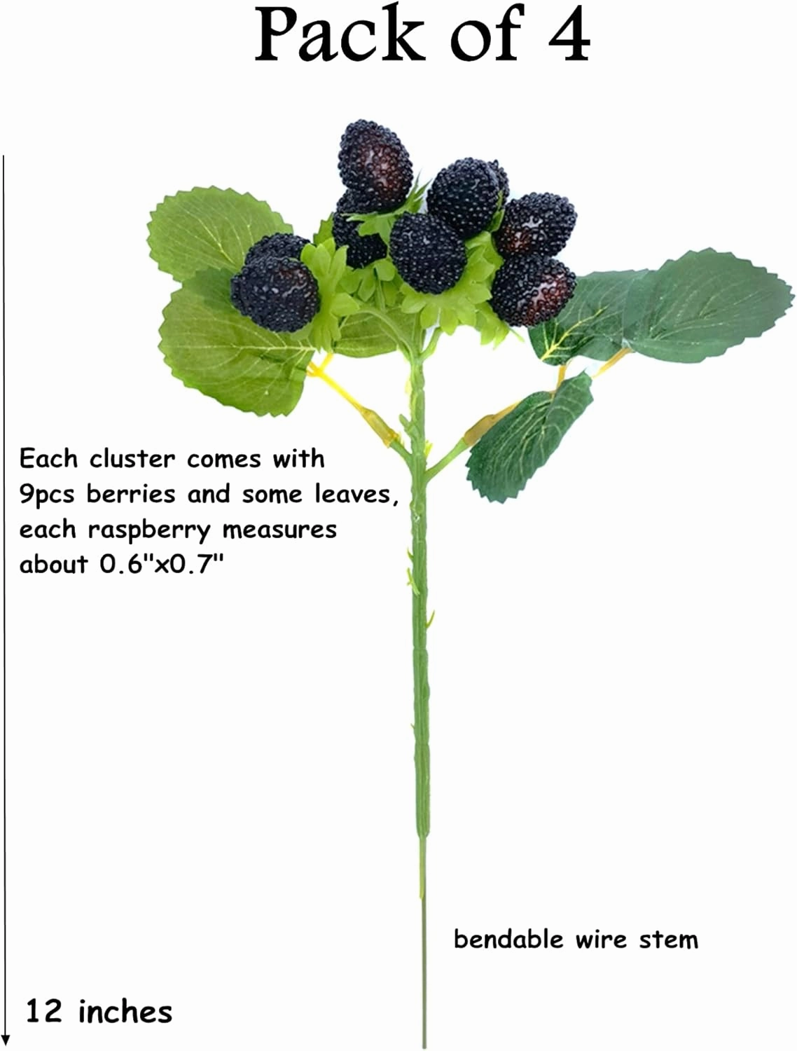 M2cbridge 4PCS Artificial Raspberry Red Berry Strawberry Faux Fruit BlackBerry Props Table Decoration (Black)