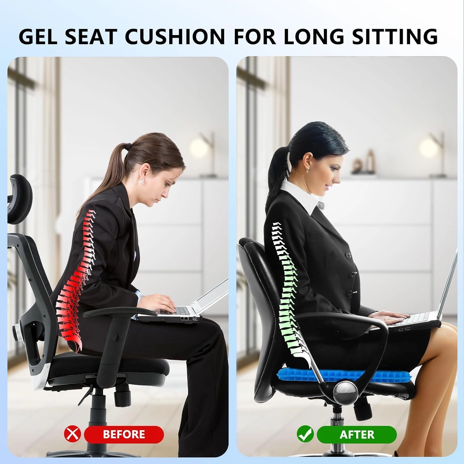 MACEVIA Gel Seat Cushion for Long Sitting, Breathable Gel Cushions for Pressure Relief, Wheelchair Seat Cushions Soft Chair Cooling Pads for Car Seat, Office Chair, Gaming, Travel, Fit for 150-200lbs