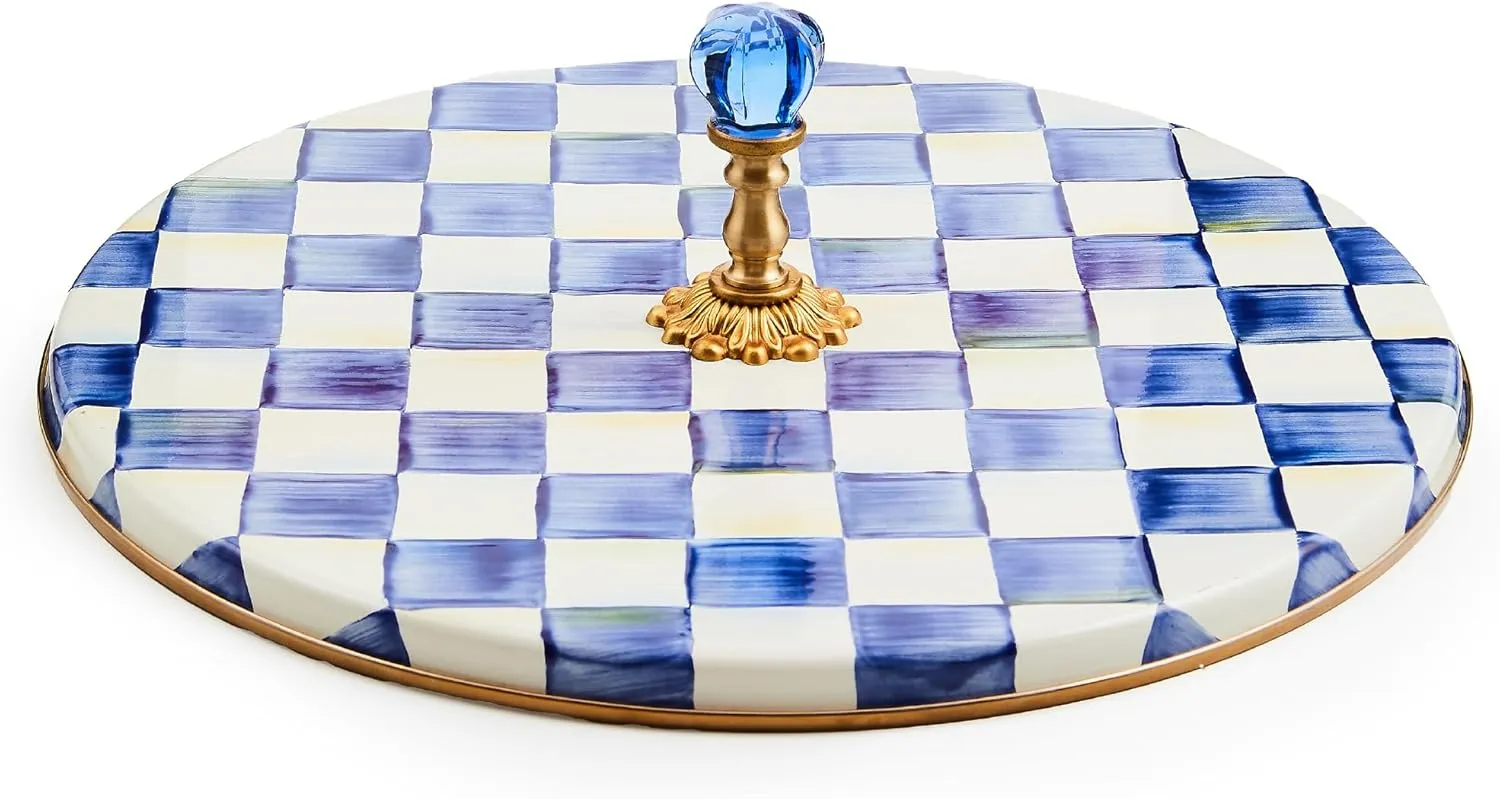 MACKENZIE-CHILDS Cheese Course, Cute Cheese Board and Serving Board for Charcuterie, Blue-and-White Royal Check