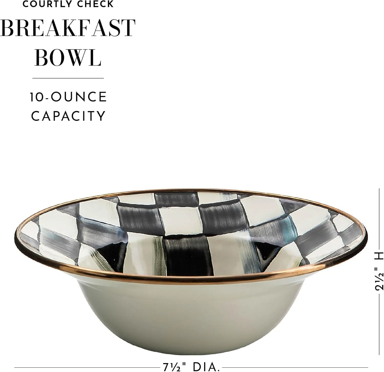 MACKENZIE-CHILDS Enamel Breakfast Bowl, Unique Soup Bowl or Cereal Bowl, Dinnerware, Black-and-White Courtly Check, Set of 1