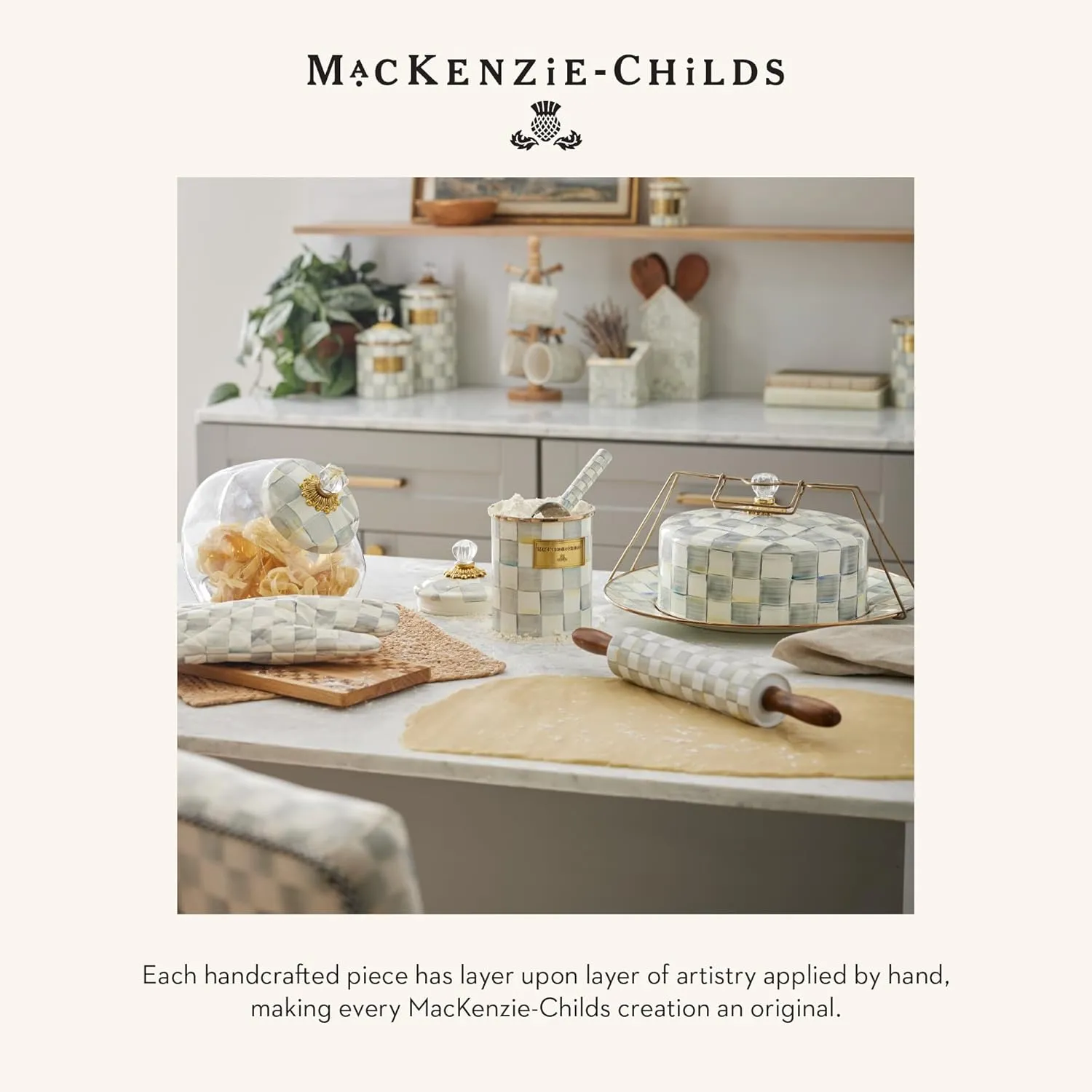 MACKENZIE-CHILDS Enamel Everyday Bowl, Serving Bowl for Entertaining, Large, Gray-and-White Sterling Check, Set of 1