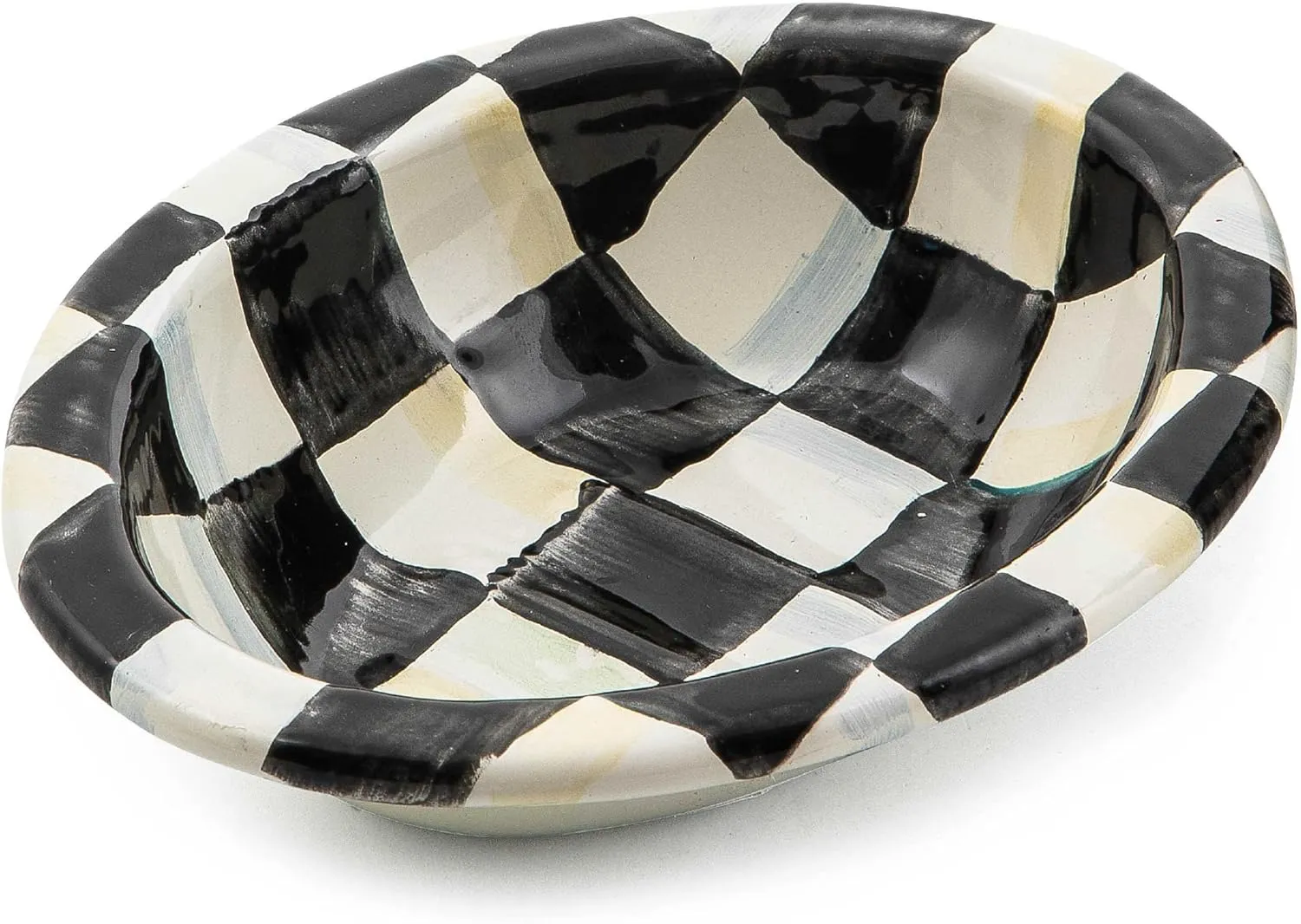 MACKENZIE-CHILDS Enamel Soap Dish, Decorative Soap Holder for Bathroom or Kitchen, Black-and-White Courtly Check