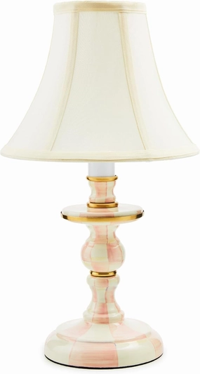 MACKENZIE-CHILDS Candlestick Lamp, Decorative Lamp for Living Room or Bedroom, Pink-and-White Rosy Check