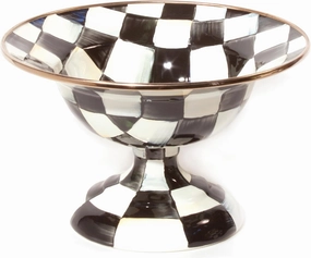 MACKENZIE-CHILDS Enamel Compote, Cute Enamel Pedestal Serving Dish or Decorative Bowl, Small, Black-and-White Courtly Check