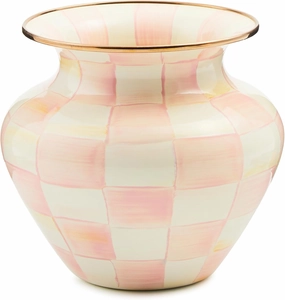 MACKENZIE-CHILDS Enamel Large Vase, Unique Flower-Vase Decor, Pink-and-White Rosy Check