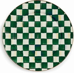MACKENZIE-CHILDS Enamel Serving Platter, Decorative Serving Platter for Food, 16 Inches, Green-and-White Emerald Check