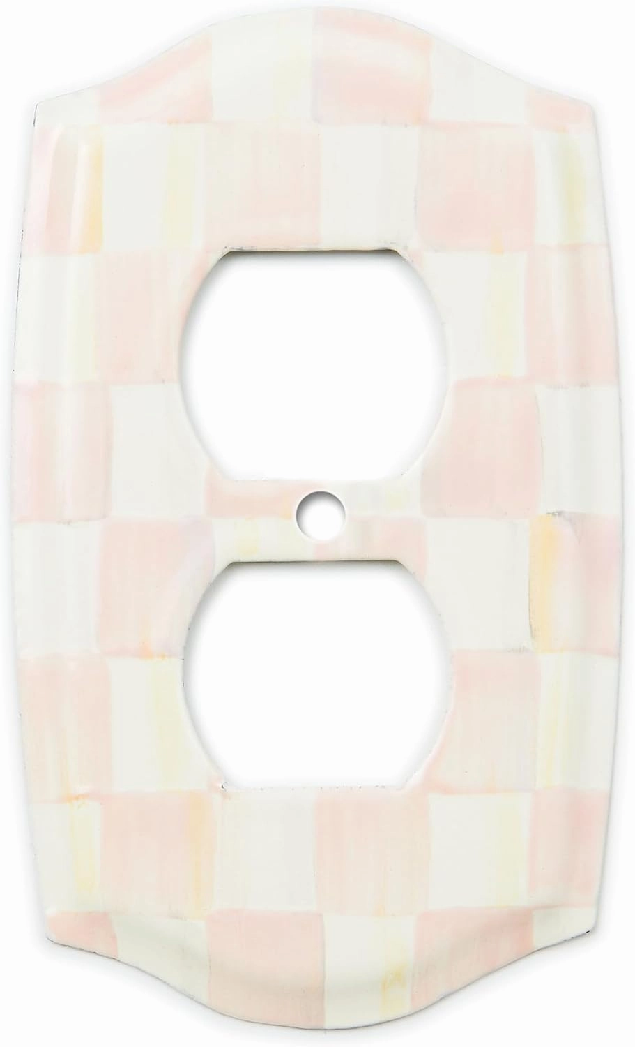 MACKENZIE-CHILDS Outlet Cover, Decorative Double-Outlet Cover Plate, Pink-and-White Rosy Check