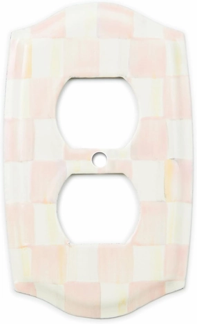 MACKENZIE-CHILDS Outlet Cover, Decorative Double-Outlet Cover Plate, Pink-and-White Rosy Check