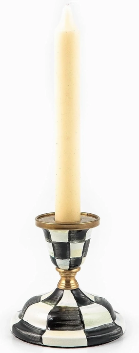 MACKENZIE-CHILDS Short Candlestick, Cute Candle-Holder Decor, Black-and-White Courtly Check