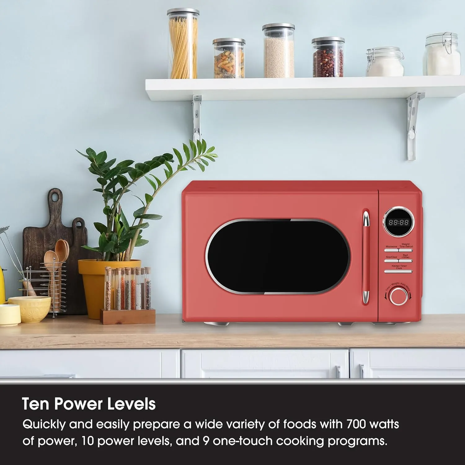Magic Chef Countertop Microwave, Classic Retro Touch Small Appliance, 0.7 Cubic Ft, Red
