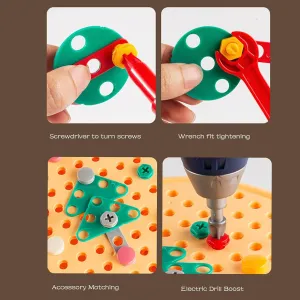Magic Montessori Play Toolbox, Magic Montessori Play Toolbox Bear, 204 PCS Creative Mosaic Puzzle Toy with Electric Drill Screw Tool Set, Creative Puzzle Toy Montessori Play Toolbox with Drill