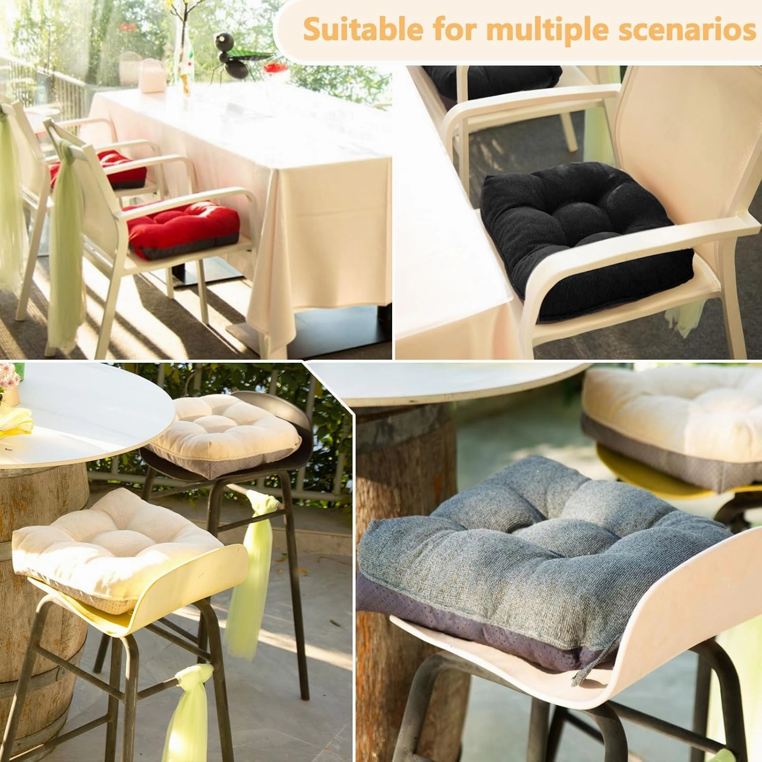 MAGIC ELEPHANT Chair Cushions for Dining Chair, Shredded Memory Foam Kitchen Chair Cushions Set of 4, Non-Slip Thick Dinning Room Chair Pads Seat Cushions, 15.5" x 15.5" x 4" (Beige)