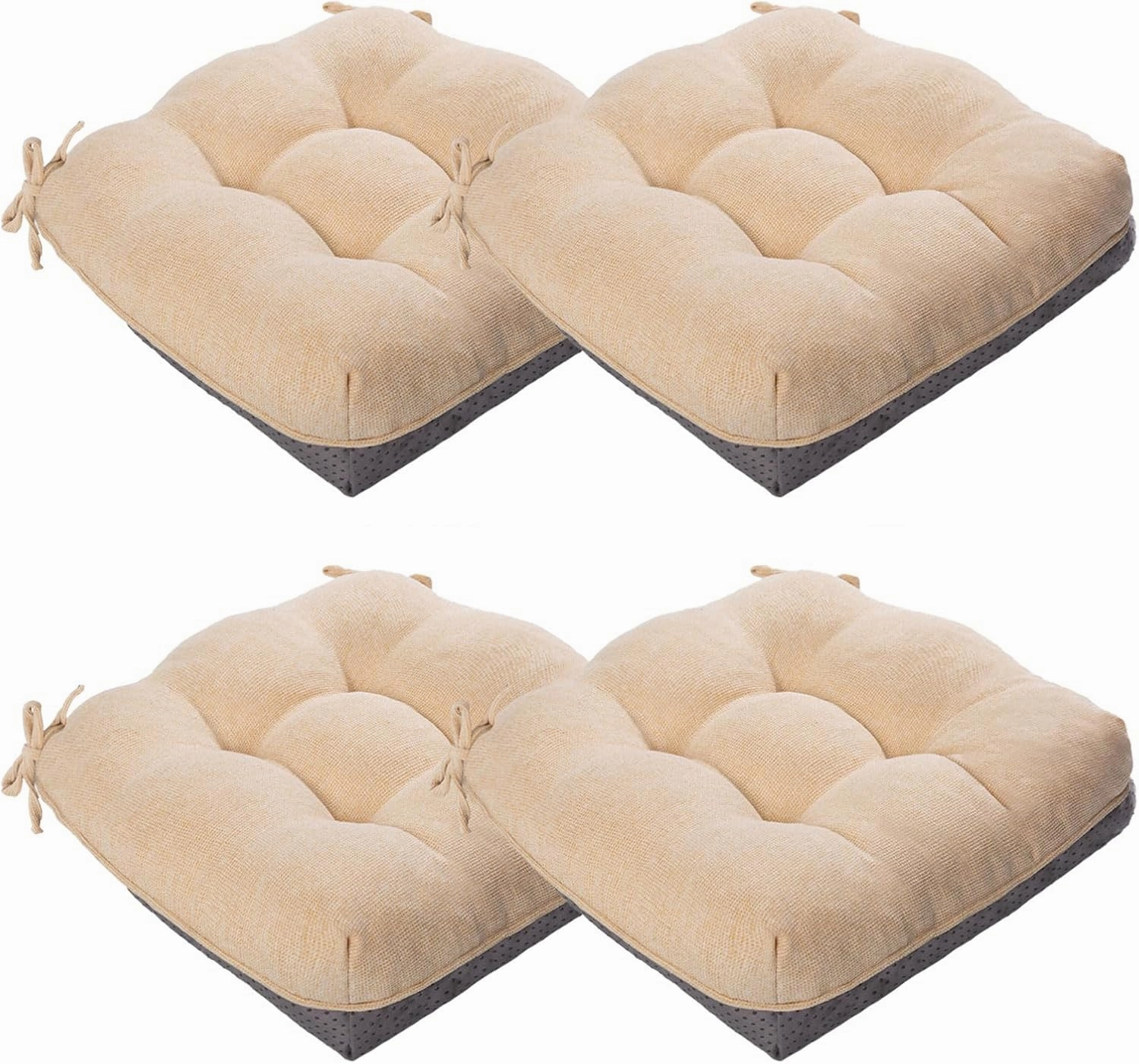 MAGIC ELEPHANT Chair Cushions for Dining Chair, Shredded Memory Foam Kitchen Chair Cushions Set of 4, Non-Slip Thick Dinning Room Chair Pads Seat Cushions, 15.5" x 15.5" x 4" (Beige)