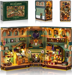 Magic Potion Booknook Building Set with Light, DIY Bookend Building Block Kit for Home Decor Bookshelf, 990 PCS Miniature Book Nook House Building Brick Model for Adults Kids Boys Girls Age 8 