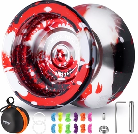 MAGICYOYO N11 Unresponsive Yoyo - Professional Trick Yo Yo for Kids 8-12 or Above, Dual Purpose Yo-yo Replacement Responsive Bearing for Beginner 12 Strings Case Bag Bearing Kit - Black Red Silver