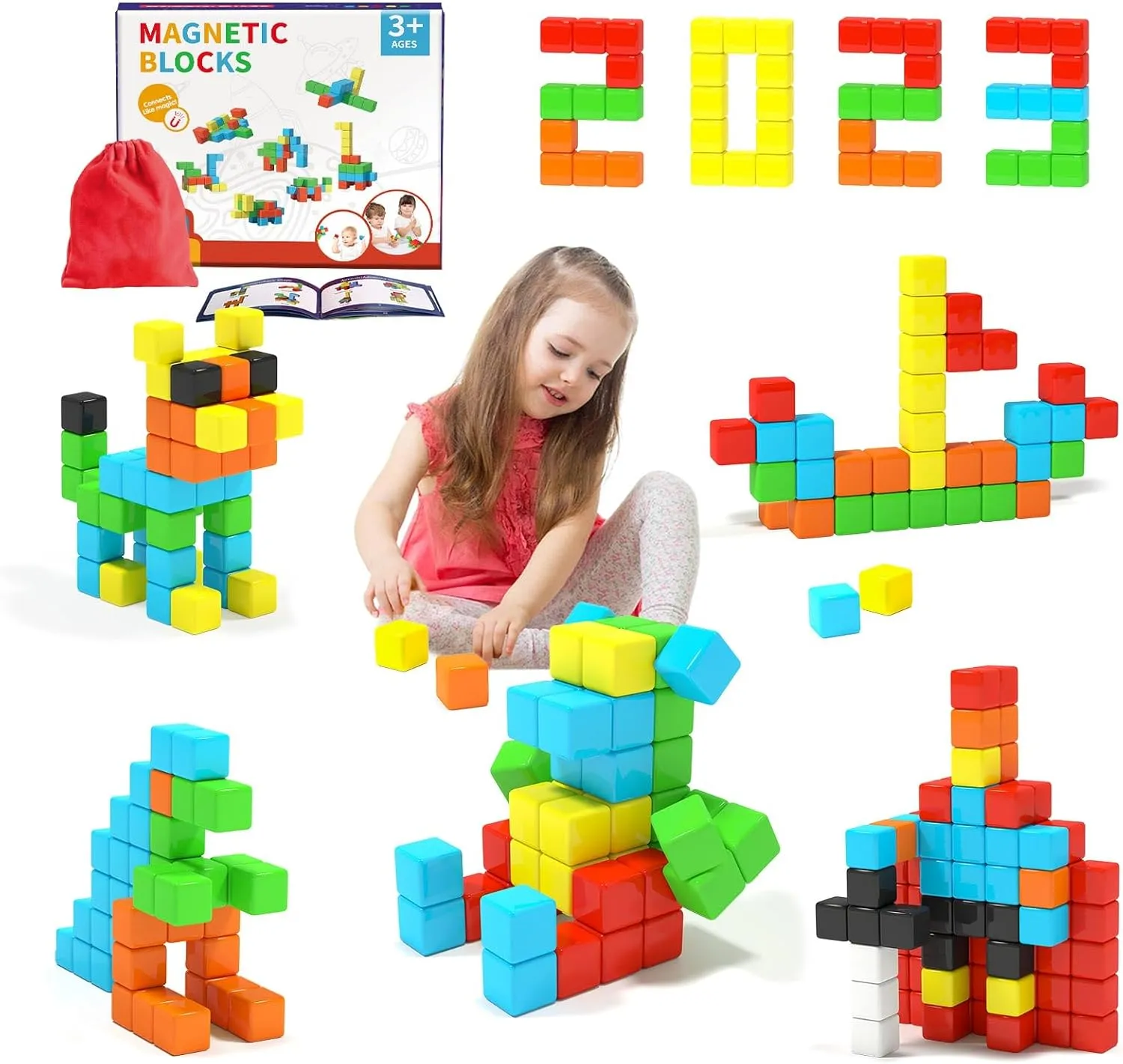Magnetic Blocks 1.18 inch, Large Magnetic Cube Toy for Sensory STEM Education Preschool Magnet Toys for 3 4 5 6 Year Old Boys and Girls,Christmas Birthday Gifts for Kids Age 3 