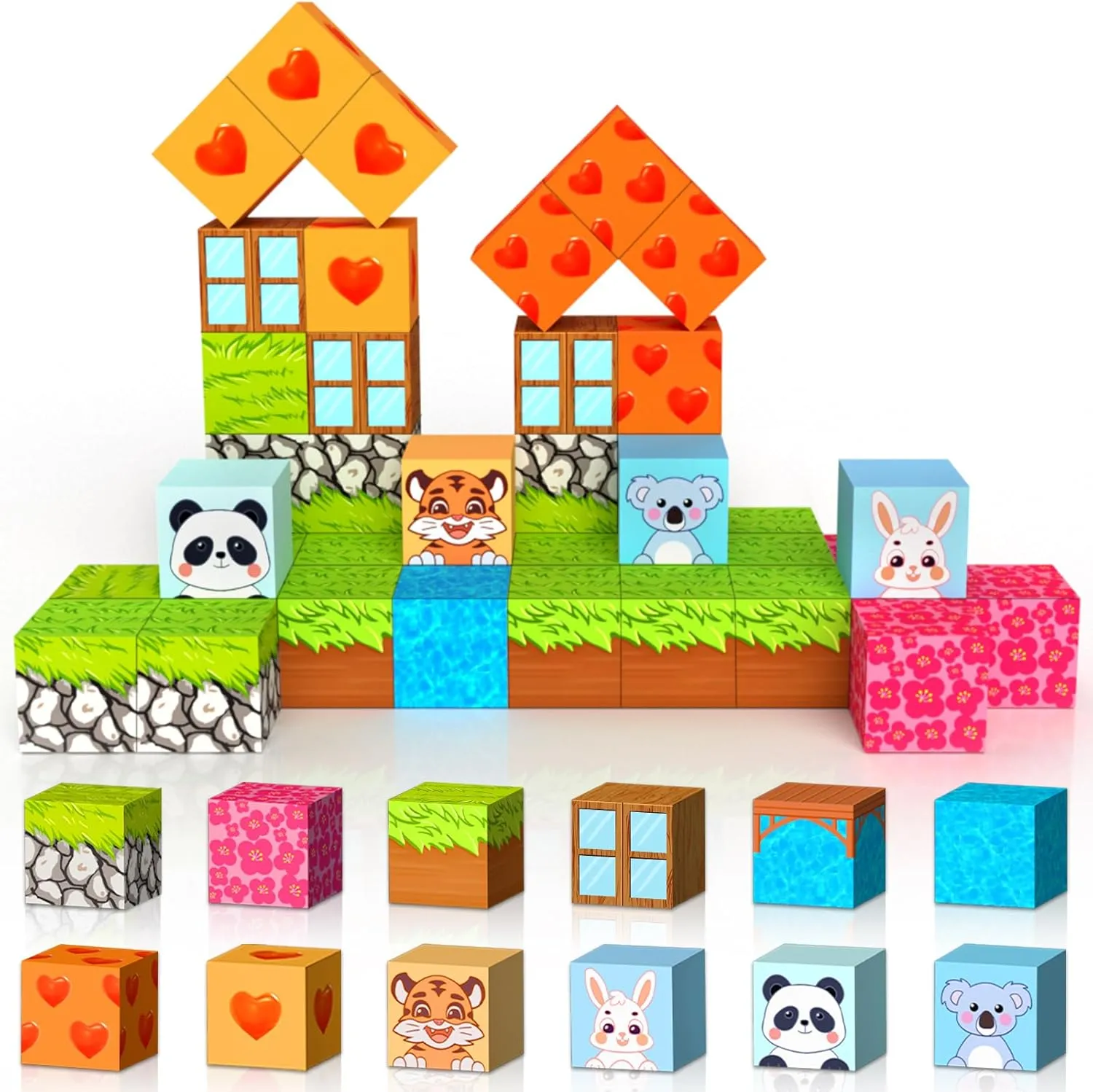 Magnetic Blocks, Magnetic Building Blocks for Toddlers Kids Ages 3-5 5-7 8-12, STEM Educational Toys for Girls & Boys Sensory Play for Preschool Learning, Magnet Block Toys 45PCS, 1 Inch