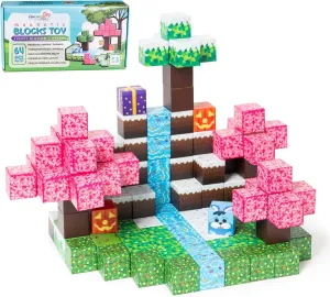 Magnetic Building Blocks -64 PCS Magnetic Building, Minecraft Blocks Magnet Cube Toys, Build Forest World Set,Toys for Kids Boys & Girls Age 3 , Birthday Gifts