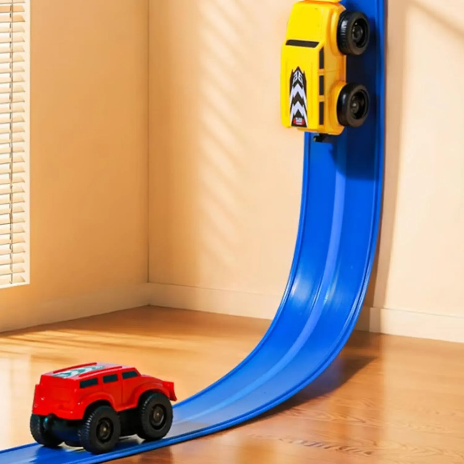 Magnetic Wall Climbing Toy Car, Magnetic Wall Climbing Cars, Wall Climbing Car, Boys and Girl Inertial Magnetic Levitation, Puzzle Decompression Toys (Blue Yellow)