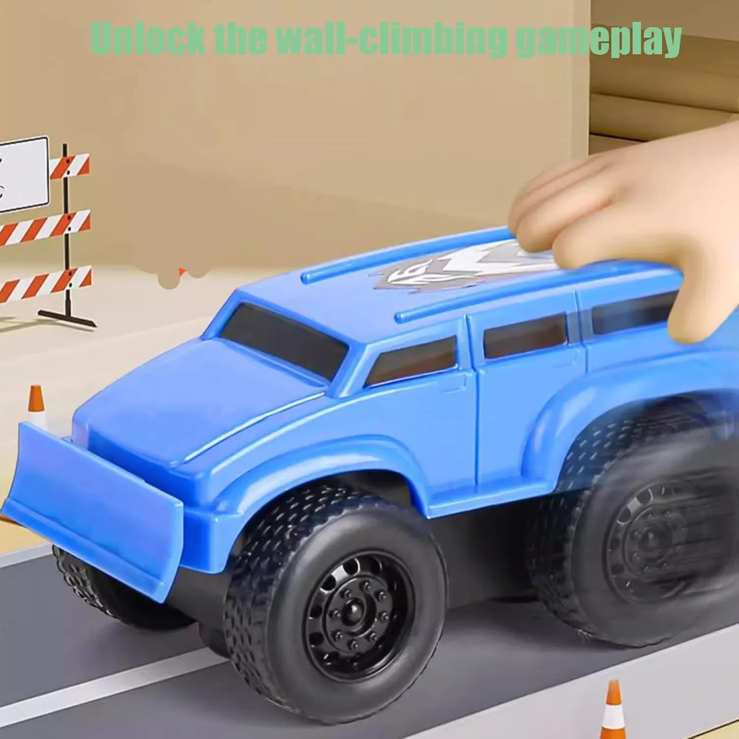 Magnetic Wall Climbing Toy Car, Magnetic Wall Climbing Cars, Wall Climbing Car, Boys and Girl Inertial Magnetic Levitation, Puzzle Decompression Toys (Blue Yellow)