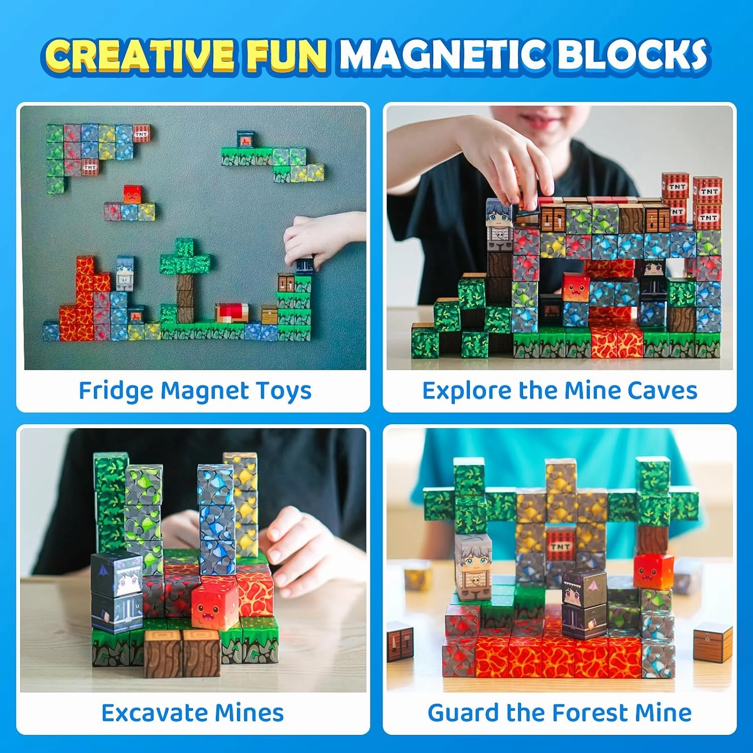 Magnetic Blocks - Build Mine Magnet World Forest Mine Set Magnet Building Blocks Kids Toys for 3  Year Old Boys & Girls 1'' Magnetic Cubes STEM Sensory Building Toys Kids Game Xmas Gifts