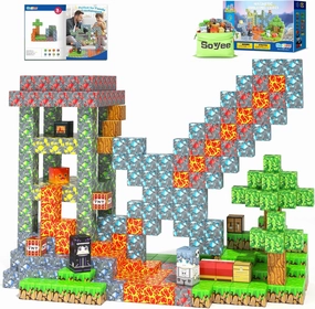 Magnetic Blocks - Build Mine Magnet World Forest Mine Set Magnet Building Blocks Kids Toys for 3  Year Old Boys & Girls 1'' Magnetic Cubes STEM Sensory Building Toys Kids Game Xmas Gifts