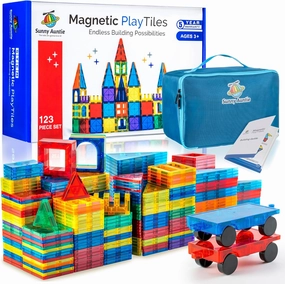 Magnetic Tiles 123 PCS   Zippered CASE, Magnetic Tiles for Kids Toy for 3 4 5 6 7 8 Year Old Boys & Girls, Great Gift for Kids Aged 3-8