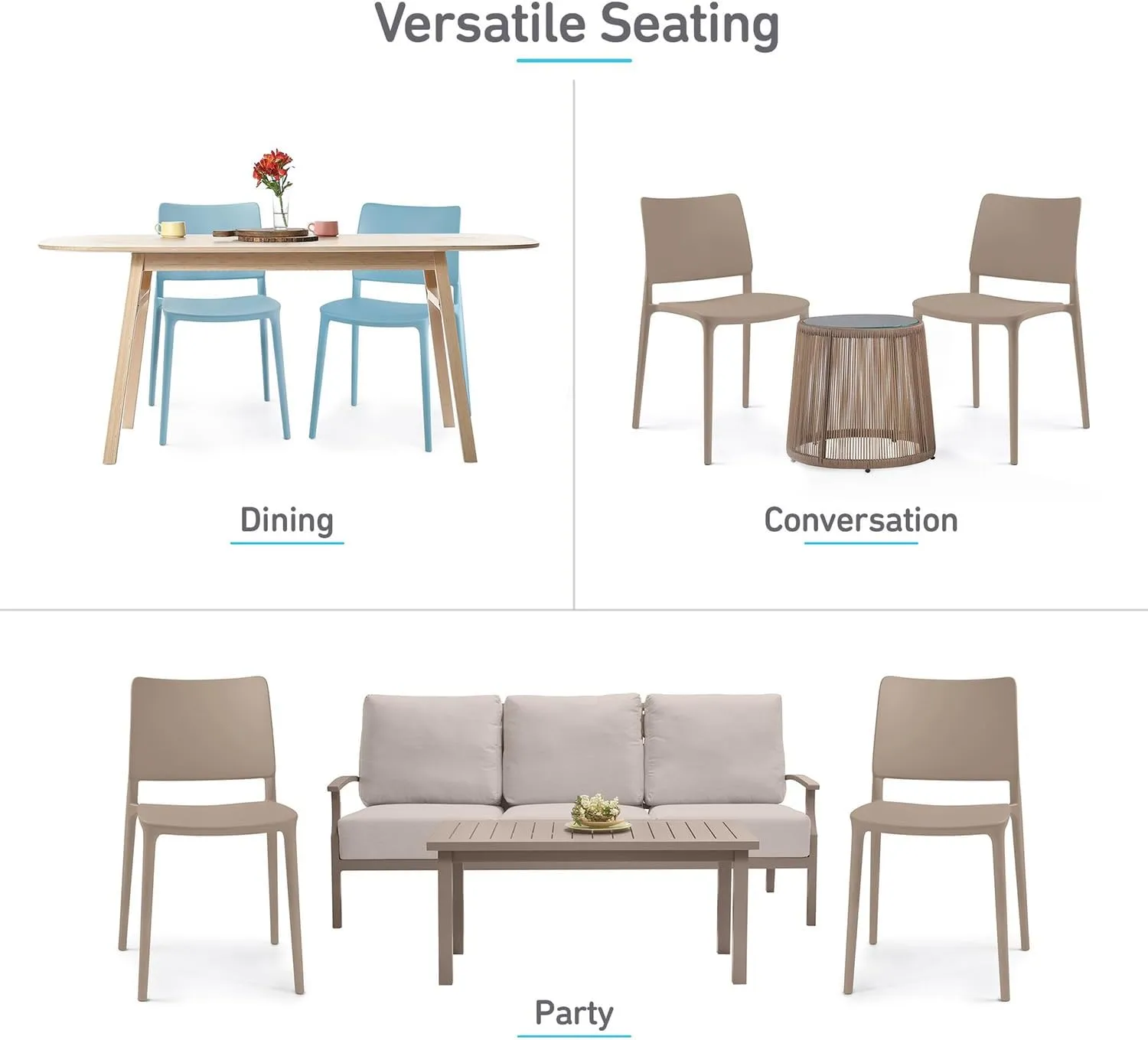 Maiori Modern Stacking Plastic/Resin Patio Dining Side Chair Indoor/Outdoor, Pool, Patio, Kitchen, Restaurant (Set of 2), Orange