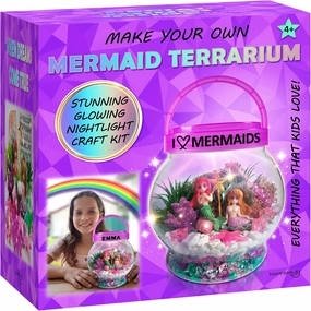 Make Your Own Light-Up Mermaid Terrarium Kit for Kids, Mermaid Gifts for Girls Ages 4 5 6 7 8 9 10 Years and up, DIY Mini Garden Nightlight Project, Arts and Crafts for Kids, Mermaid Toys for Girls