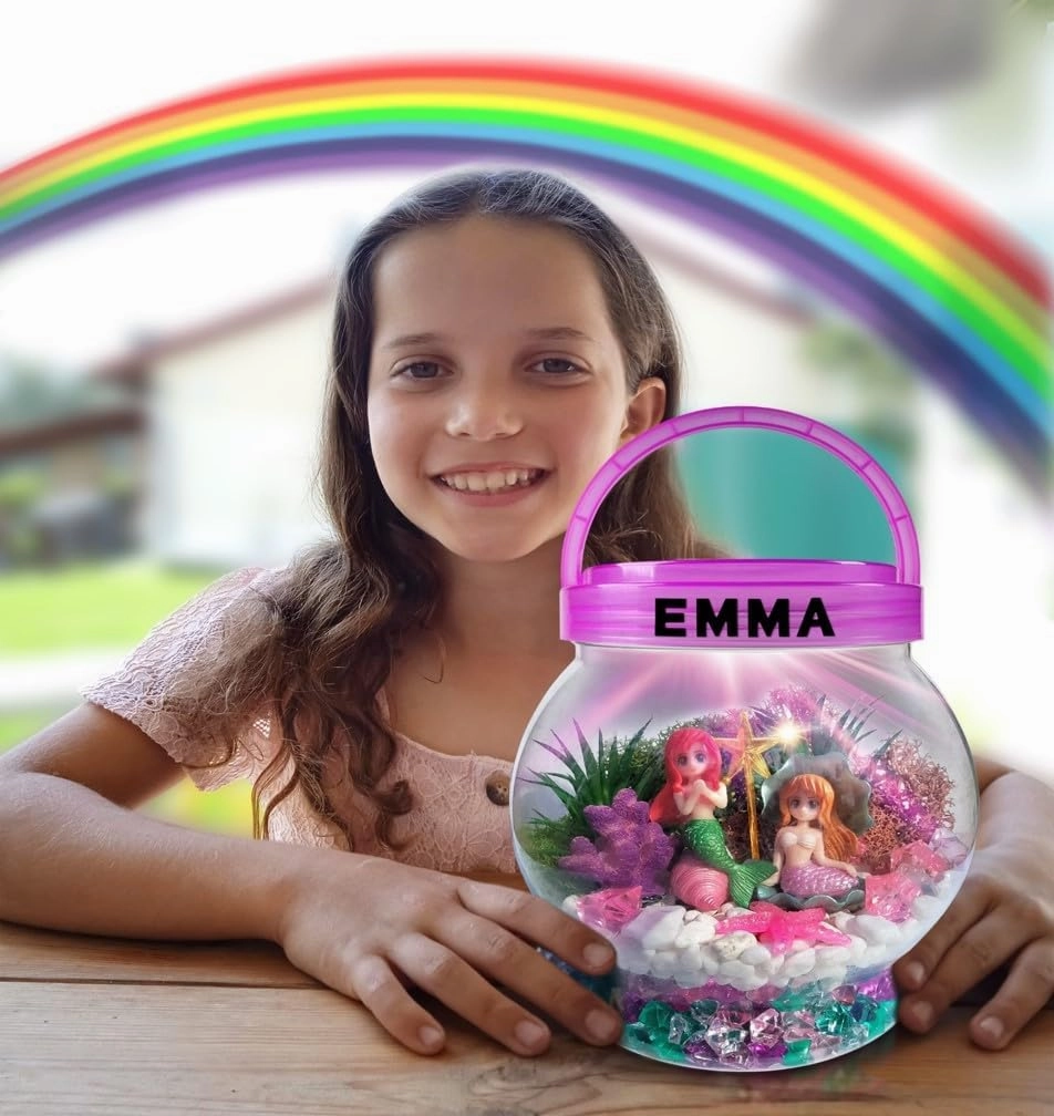 Make Your Own Light-Up Mermaid Terrarium Kit for Kids, Mermaid Gifts for Girls Ages 4 5 6 7 8 9 10 Years and up, DIY Mini Garden Nightlight Project, Arts and Crafts for Kids, Mermaid Toys for Girls