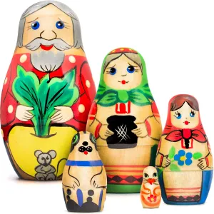 Matryoshka Russian Nesting Dolls Set of 5 pcs - Russian Dolls with Characters from Russian Fairy Tale Great Big Enormous Turnip - Fairy Tales Giant Turnip - Skazka Repka