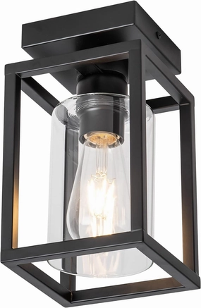 Mayful Flush Mount Ceiling Light Fixture with Clear Glass Shade, Farmhouse Black Metal Frame Light Fixture for Kitchen Island Entryway Porch Foyer Dining Room, E26 Ceramic Base