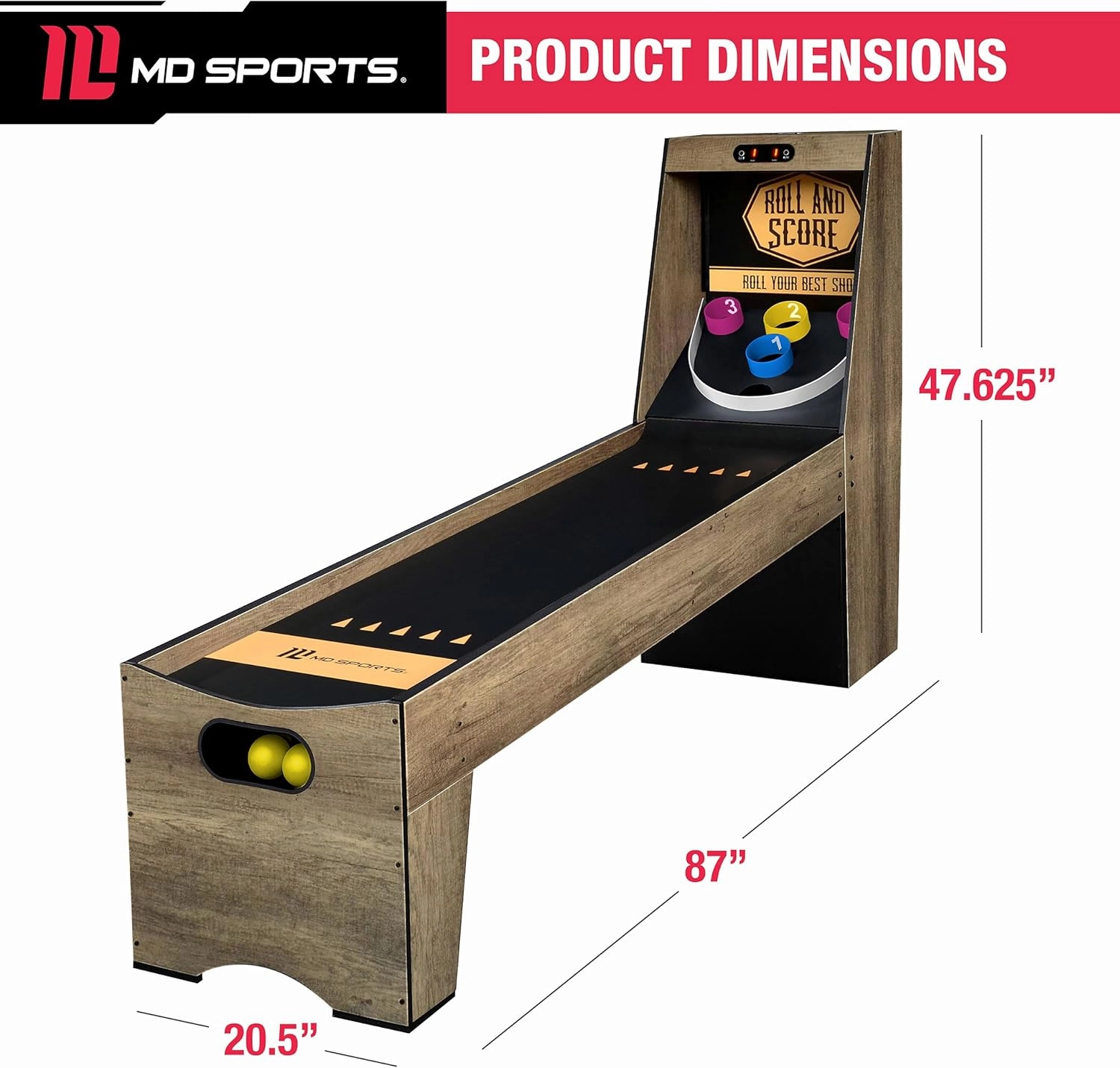 MD Sports Roll & Score Arcade Game, 87" Durable Electronic Scoring with Sound Effects and Game Balls, Perfect for Family Game Rooms