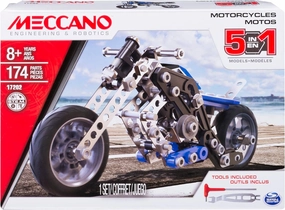 MECCANO Erector, 5 in 1 Model Building Set - Motorcycles, 174 Pieces, for Ages 8 and up, STEM Construction Education Toy