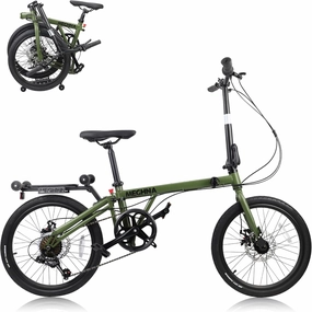 MEGHNA 20 inch Folding Bike Triple-Fold Commuter Bike 7 Speed Portable Folding Bicycle Dual Disc Brakes 20 x 1.75 inch Tire Flat Handlebar Bike with Cargo Rack, Multi - Colors (White/Blue/Green)