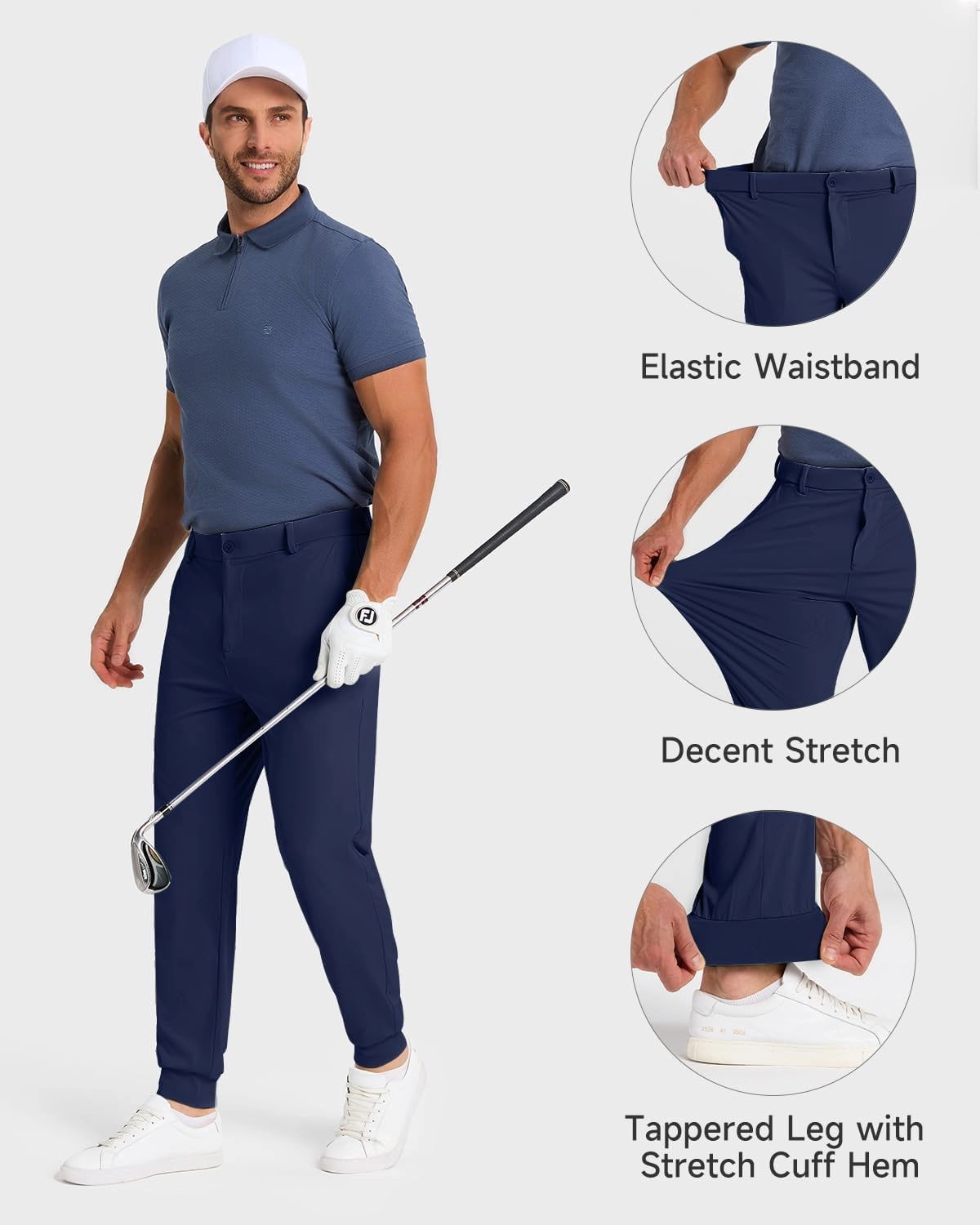 Men's Golf Joggers Pants with 5 Pockets Stretch Fit Work Dress Athletic Jogger Sweatpants for Running Gym