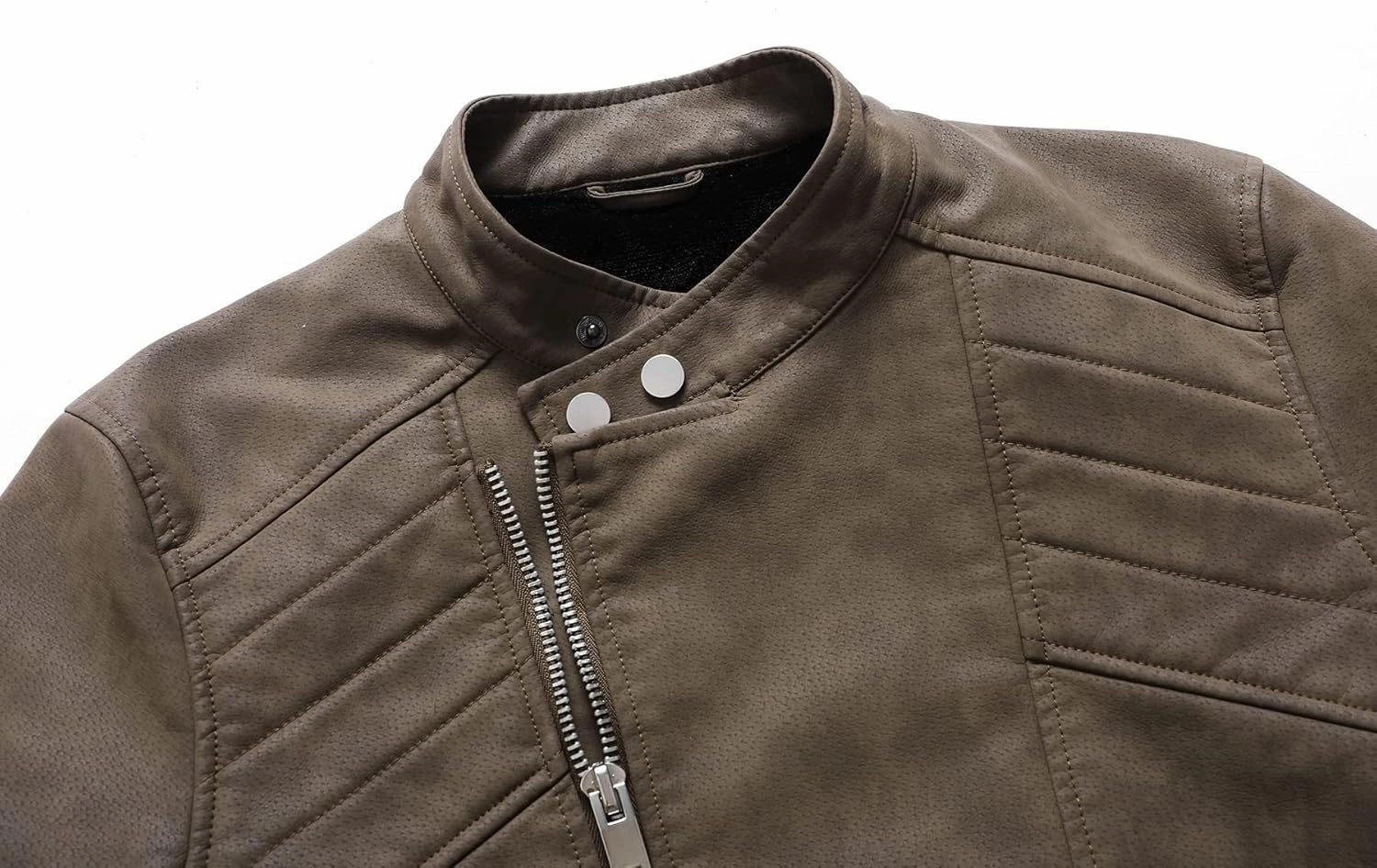 Men's PU Faux Jacket Padded Large Lapel European Size Oblique Lapel Zipper Autumn and Winter Standing Jacket