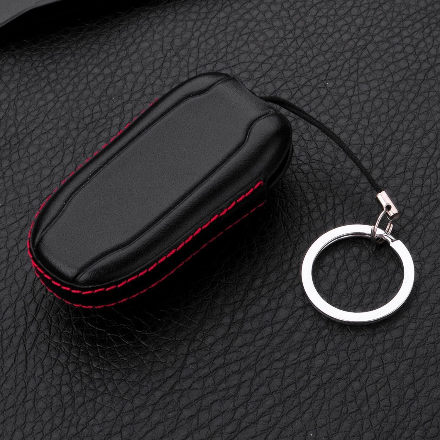 Men Women Genuine Leather Key Fob Cover for Tesla Model X, Car Remote Key Case with Keychain - For Tesla Model X - Black