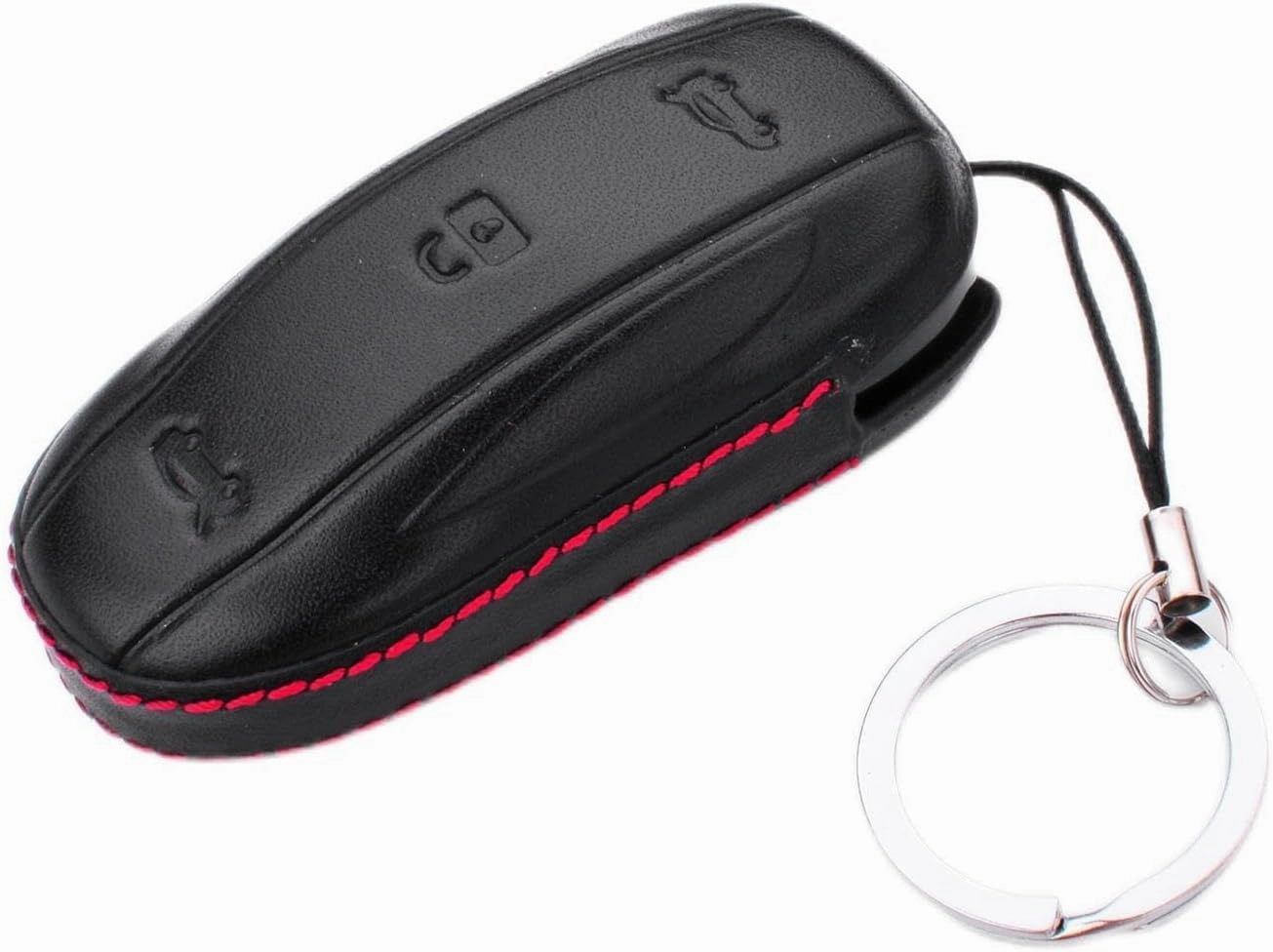 Men Women Genuine Leather Key Fob Cover for Tesla Model X, Car Remote Key Case with Keychain - For Tesla Model X - Black